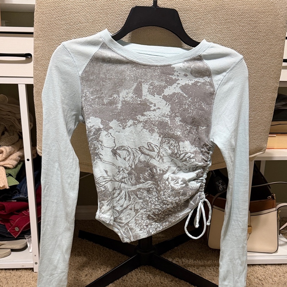 Light Blue Graphic Long Sleeve Top urban outfitters